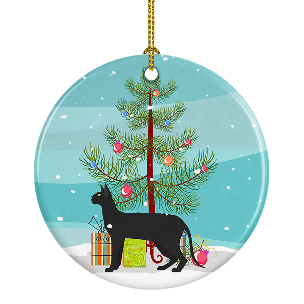 Black Cornish Rex Cat Christmas Ceramic Ornament
