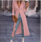 Noami White Slim Fit V-Neck Long Summer Jacket (One Piece)