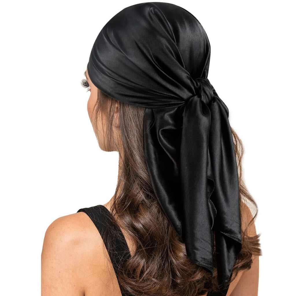 Women's Fashion Solid Satin Square Scarf and Headband