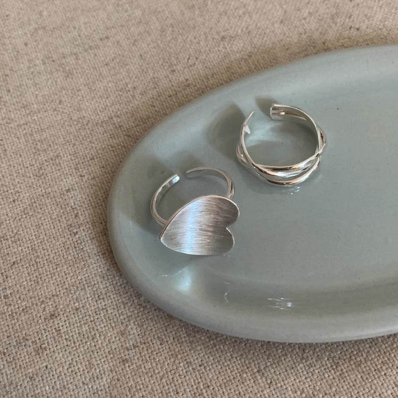 Brushed Frosted Heart Cross Ring for Women