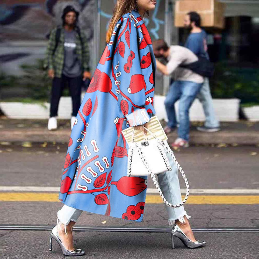 Loose Printed Long Sleeve Women's Coat