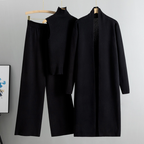 Women's 3-Piece Knit Set: Sleeveless Vest, Long Cardigan, and Wide-Leg Pants