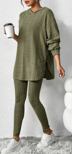 Autumn Solid Color Sunken Stripe Loose-fitting Hoodie Long Sleeve Suit | Streetwear