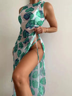 Minimalist Sexy Three-Piece Green Floral Bikini Set