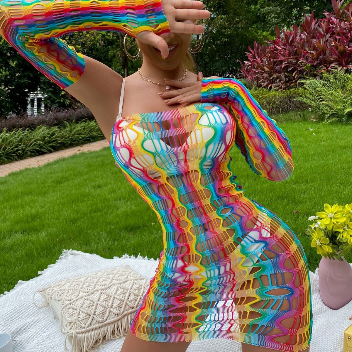 CS11 Rainbow Color Lingerie and Skirt Set (3 Pieces)
