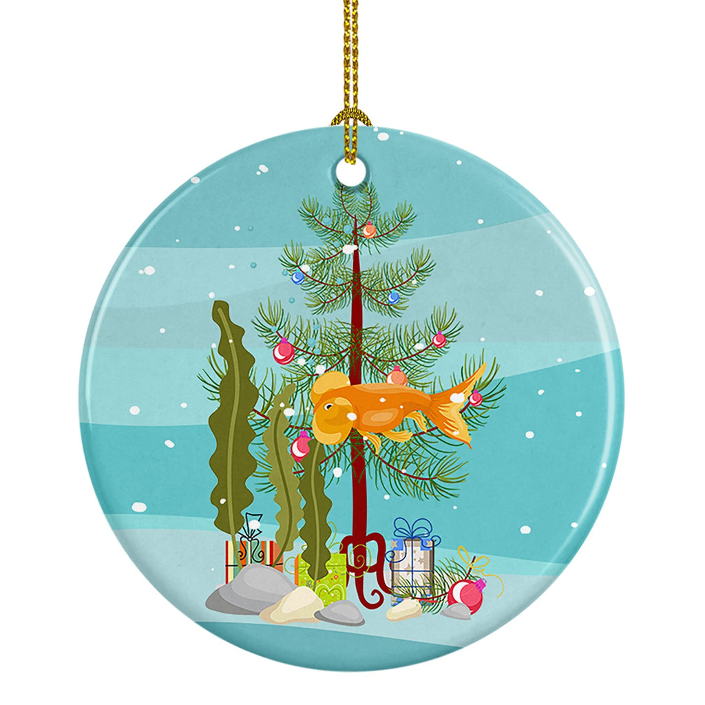 Bubble Eyed Goldfish Merry Christmas Ceramic Ornament