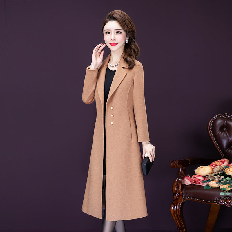 Slim Fit Woolen Overknee Mid-length Coat for Women