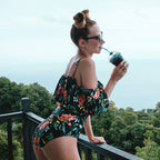 Leaf and Floral Bikini with Ruffle One-Piece Swimsuit