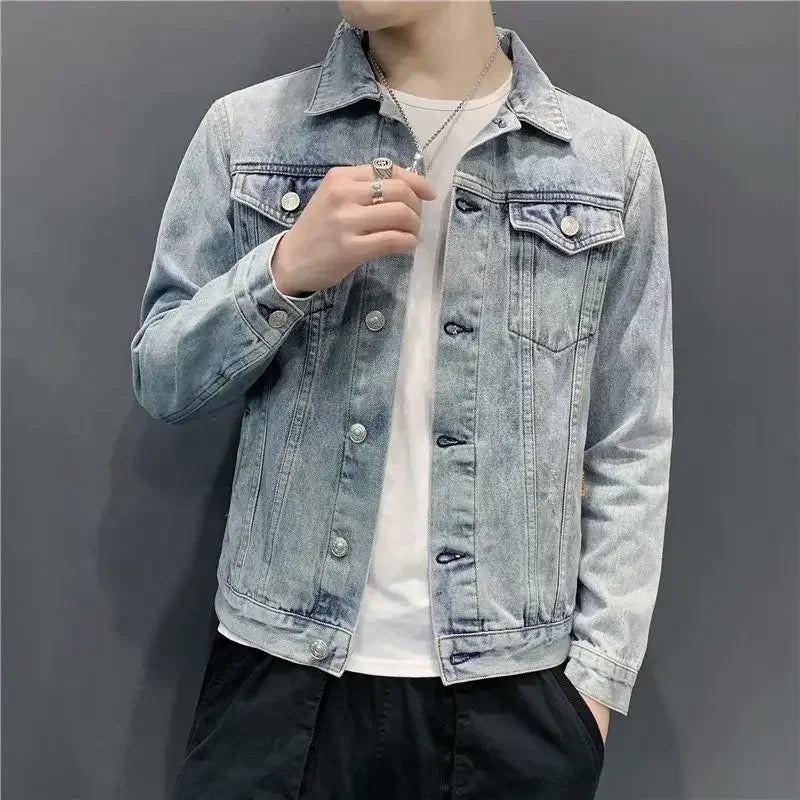 Slim Fit Ripped Denim Jacket for Men - Trendy Style
