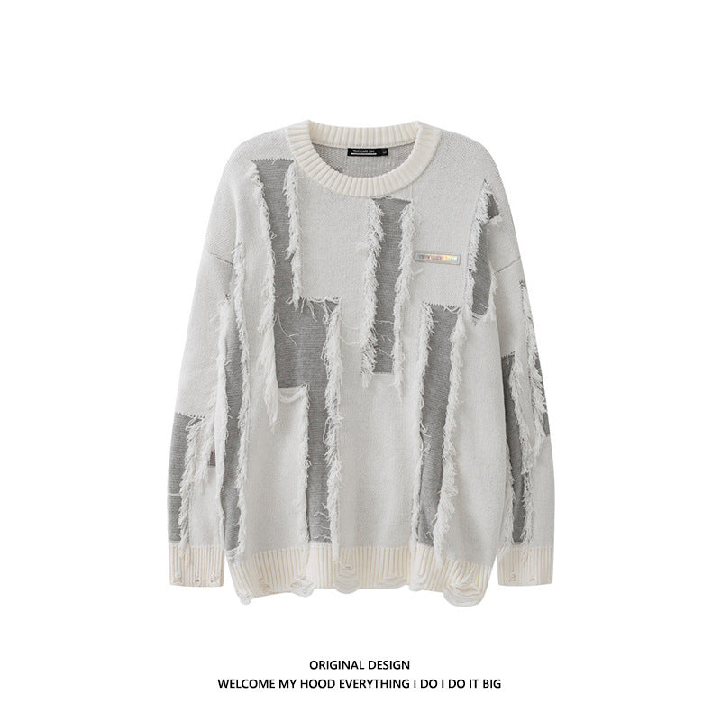 Loose Round Neck Distressed Sweater for Men and Women