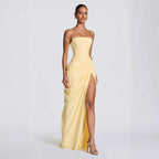 Tube Top Pleated Slit Dress