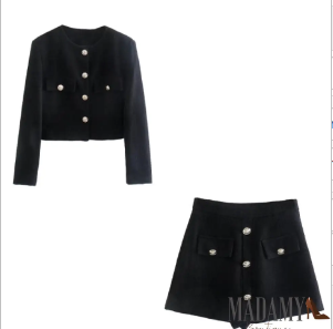 Madamy New York Fall Collection Gold Button Coat & Skirt Set