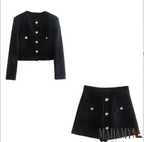 Madamy New York Fall Collection Gold Button Coat & Skirt Set