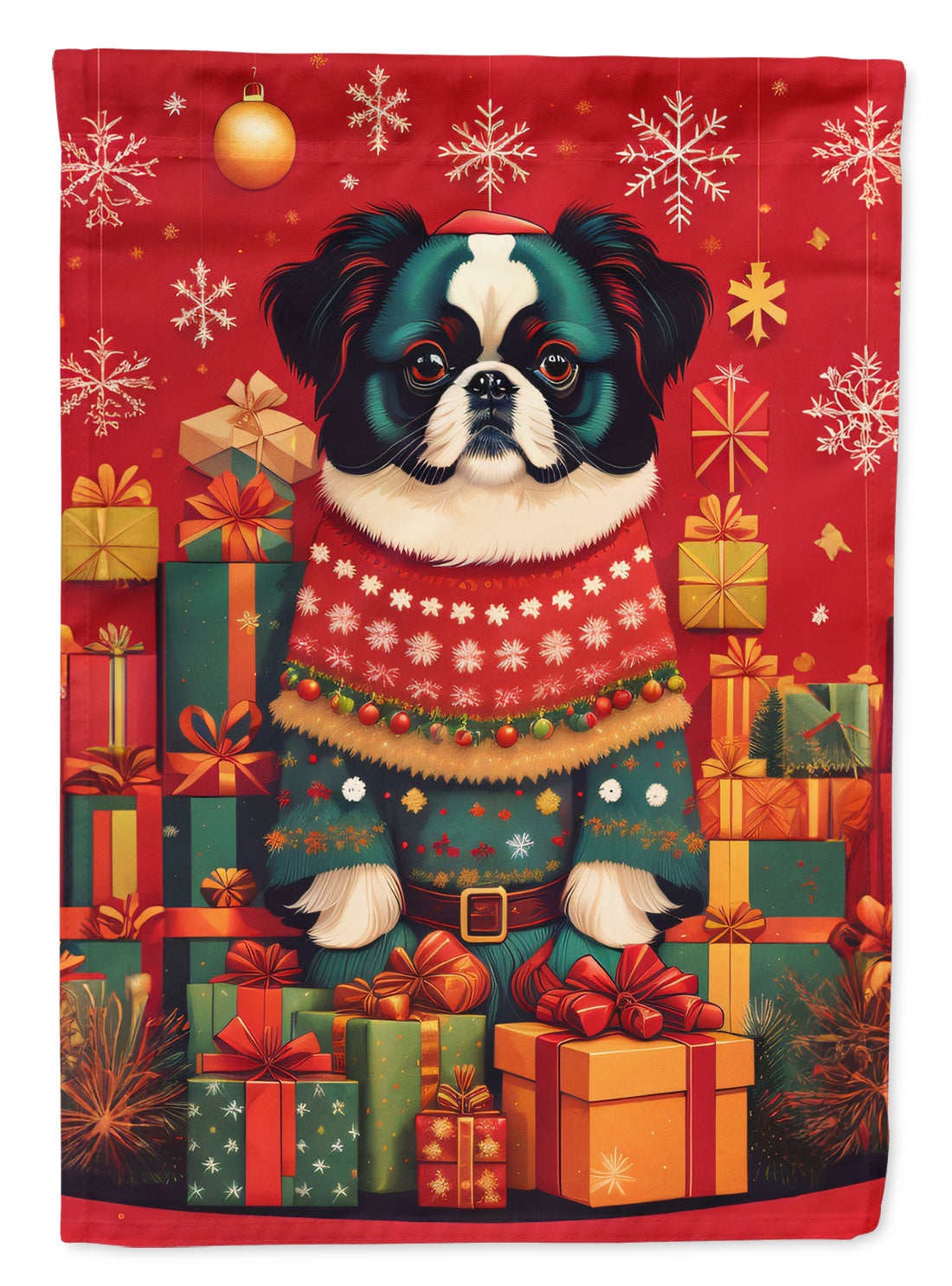 Japanese Chin Holiday Christmas Garden Flag