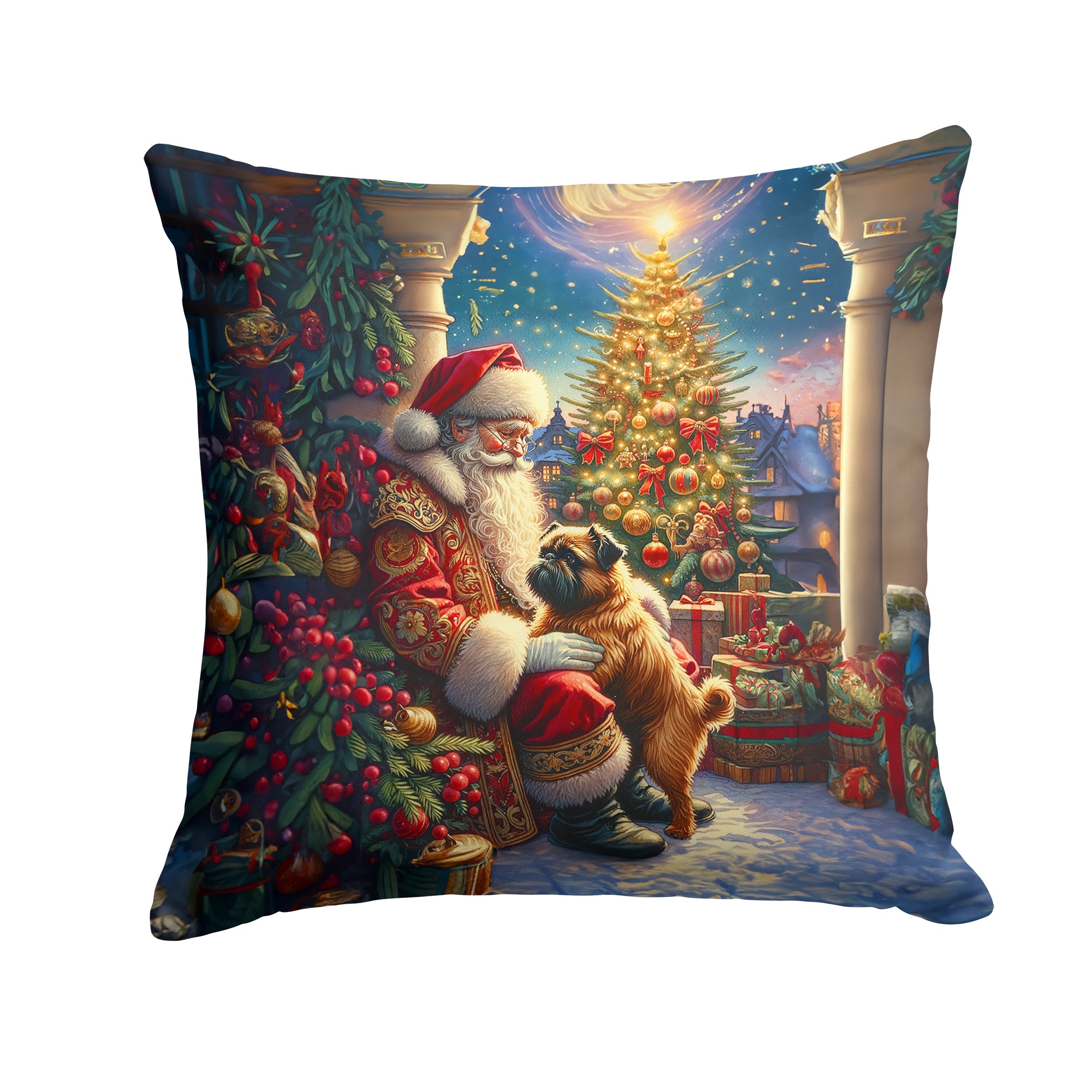 Brussels Griffon and Santa Claus Throw Pillow