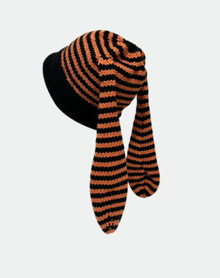 Cute Rabbit Ears Striped Knit Wool Beanie Hat | Embroidered Cap