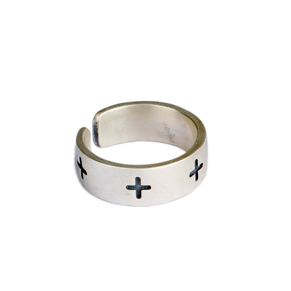 Retro Silver Cross Band Ring