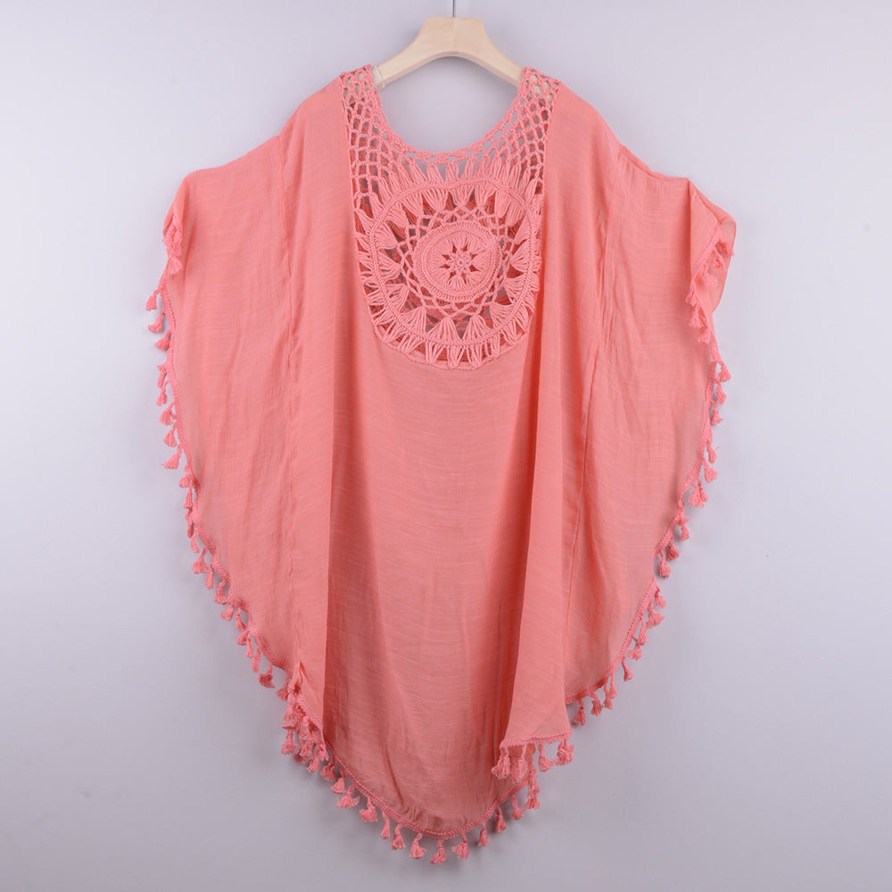 Off-The-Shoulder Large Size Fringed Bikini Blouse