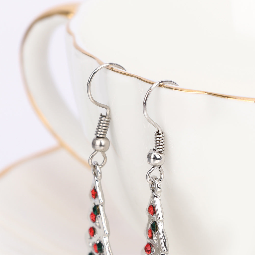 Christmas Tree Shaped Earrings with Red and Clear Crystals