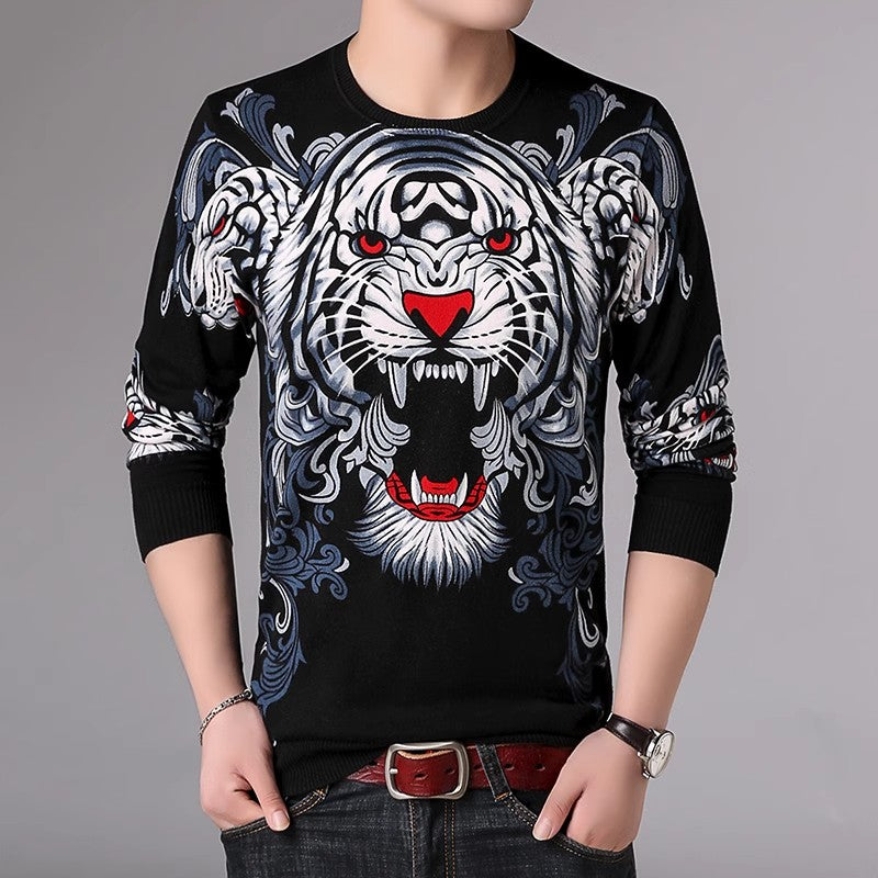 Men's Luxury 3D Tiger Print Knitted Sweater Pullover | Streetwear