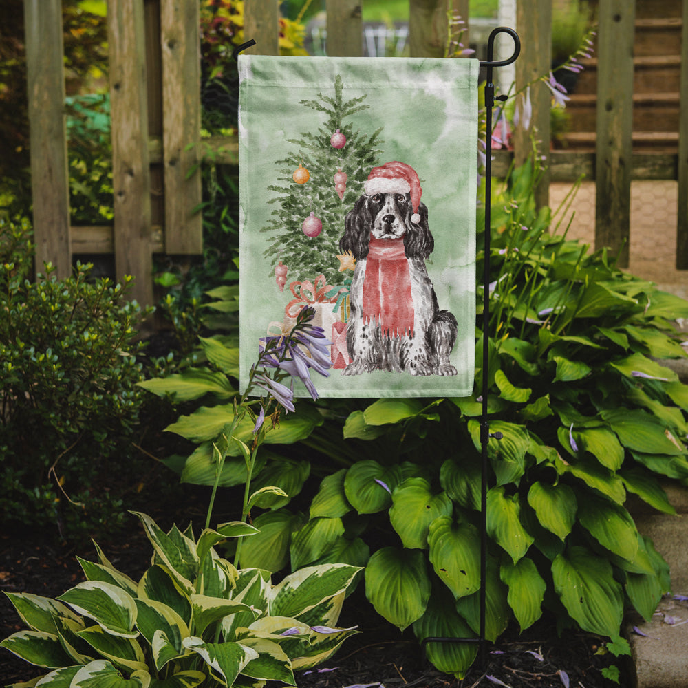 Cocker Spaniel English Black Parti Christmas Presents and Tree Garden Flag