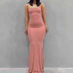 Slim Peach Fishtail Sleeveless Dress for Women