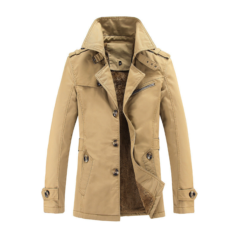 Men's Mid-Length Loose Velvet Padded Trench Coat