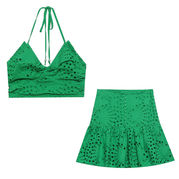 2023 Women's Hollow Neckline Crop Top & Skirt Set S33-63757