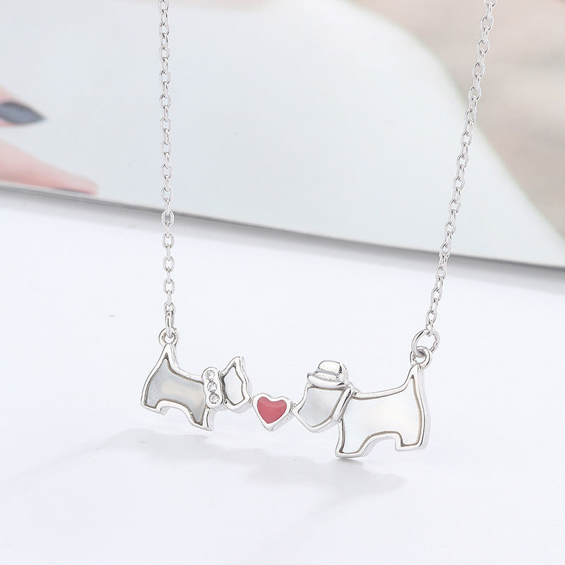 Mother-of-Pearl Dogs and Heart Necklace