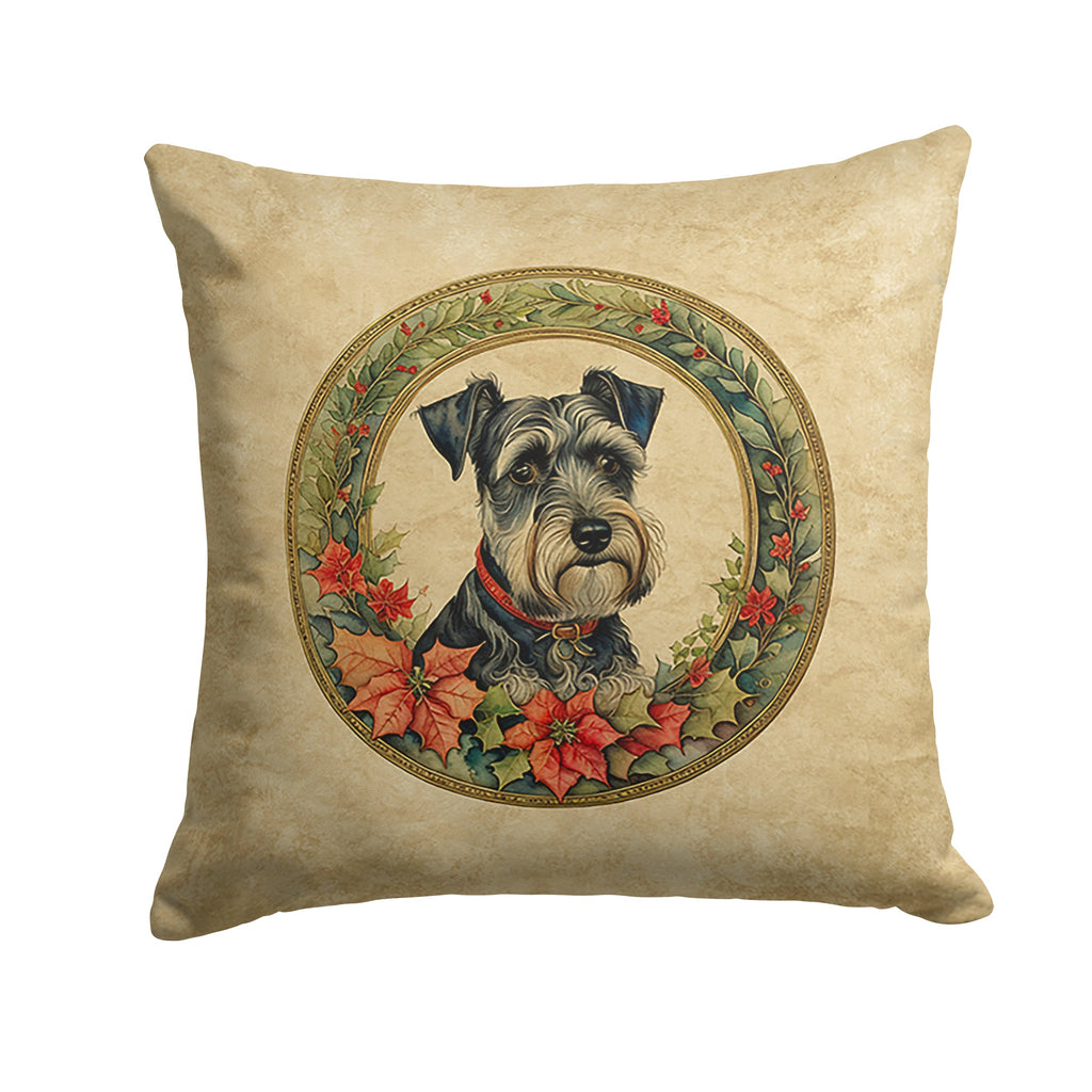 Schnauzer Christmas Flowers Throw Pillow