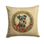 Schnauzer Christmas Flowers Throw Pillow