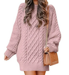Women's Round Neck Long Sleeve Knitted Mid-length Sweater