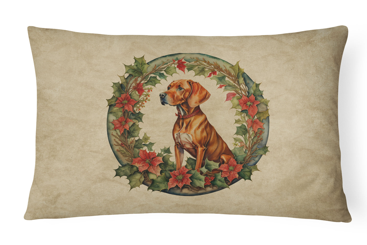 Vizsla Christmas Flowers Throw Pillow