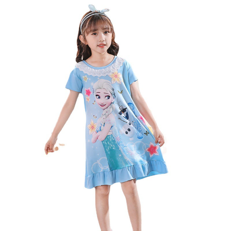 Summer Girls' Cotton Nightgown - Frozen Dress