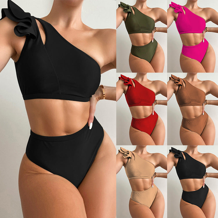 Ladies' One-Shoulder Ruffle Bikini Swimsuit ZT230