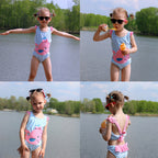 Cute Baby Girls' Whale One-Piece Swimsuit (Ages 1-8)