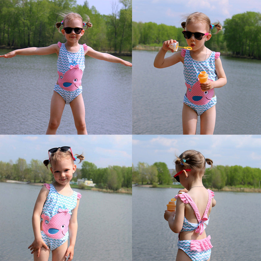 Cute Baby Girls' Whale One-Piece Swimsuit (Ages 1-8)
