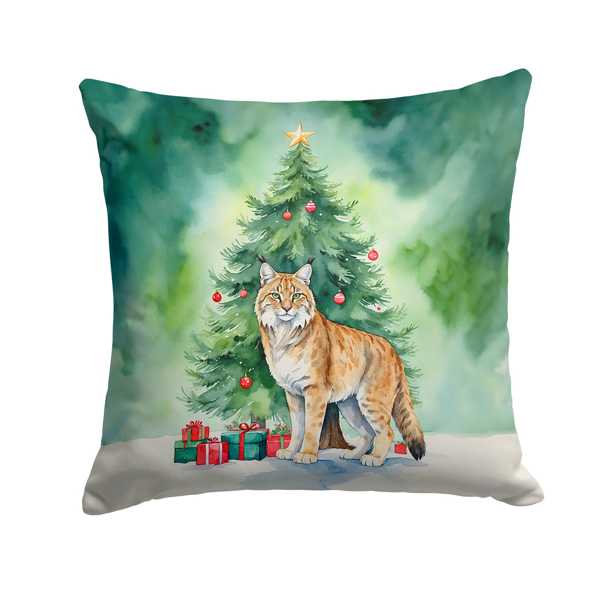 Highlander Lynx Cat By the Christmas Tree Throw Pillow