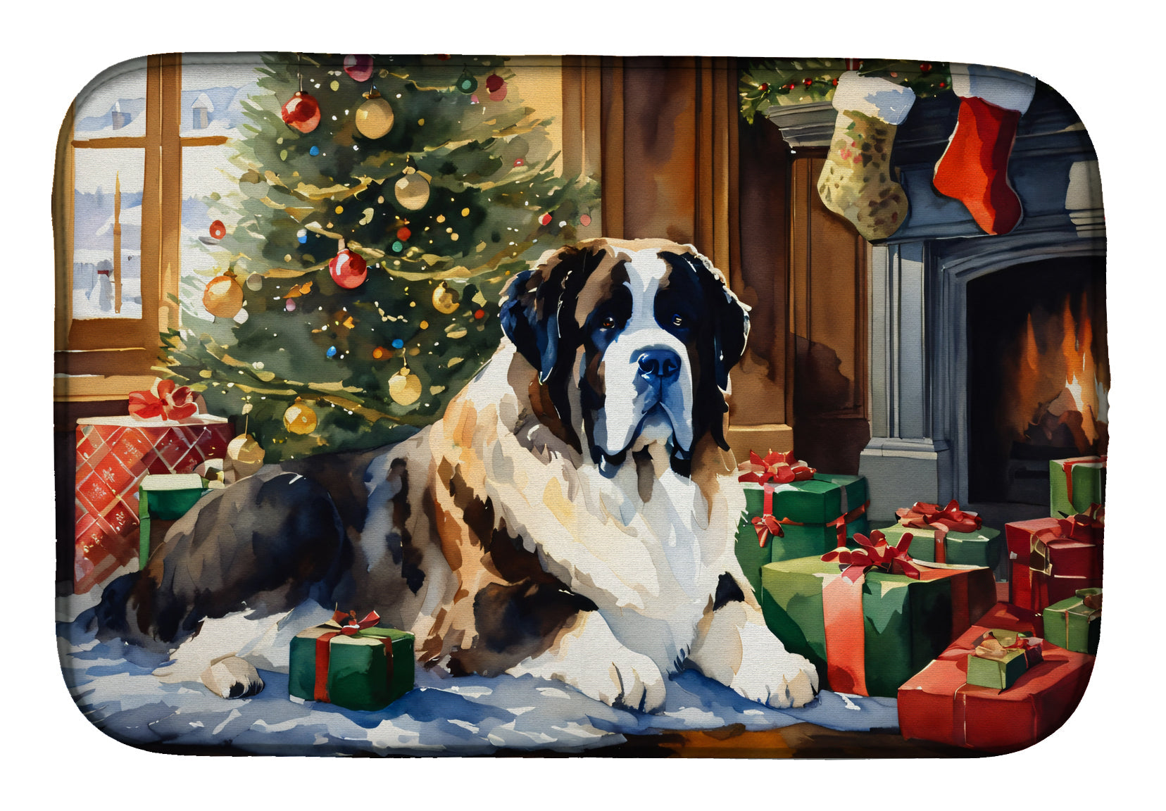Saint Bernard Cozy Christmas Dish Drying Mat