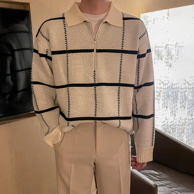 Men's Loose Fashion Knitted Plaid Sweater (Harajuku Style)