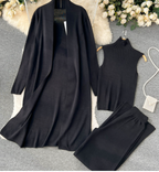 3-Piece Set: Maxi Cardigan, Turtleneck Sweater, Pants