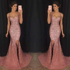 Sexy Deep V Sequin Long Dress with Spaghetti Straps