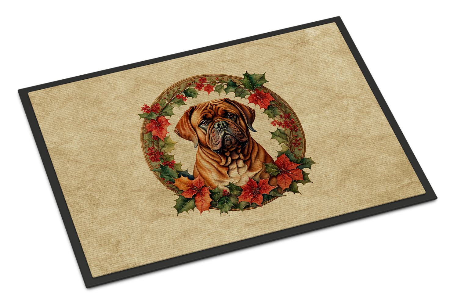 Dogue de Bordeaux Christmas Flowers Doormat