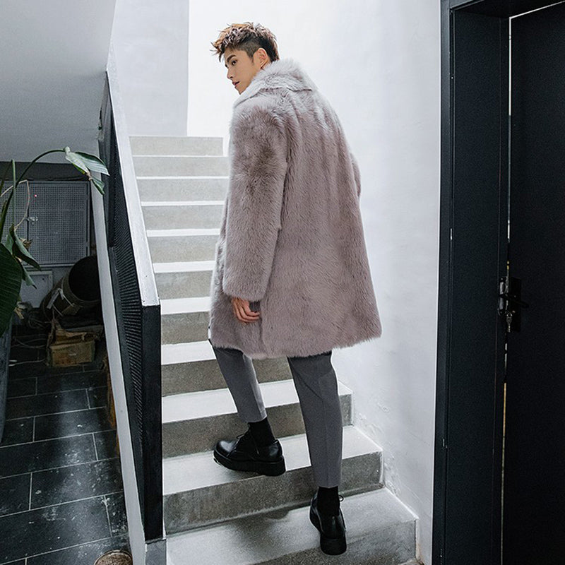 Men's Imitation Fox Fur Coat for Autumn & Winter