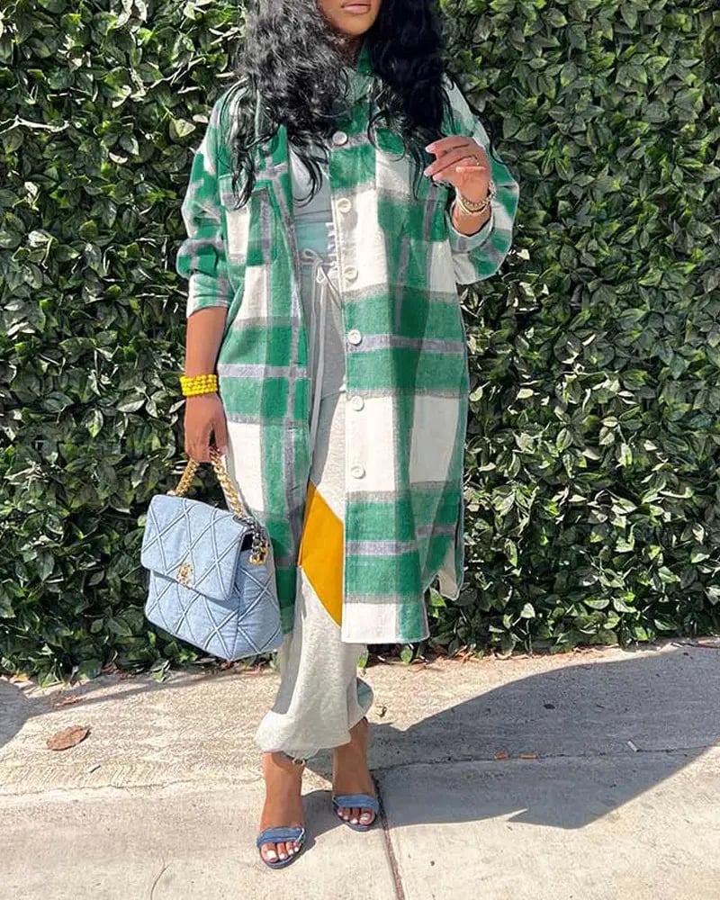 Women's Mid-length Casual Plaid Single-breasted Coat