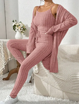 Women's Ribbed Three-piece Vest Coat Tight Trousers