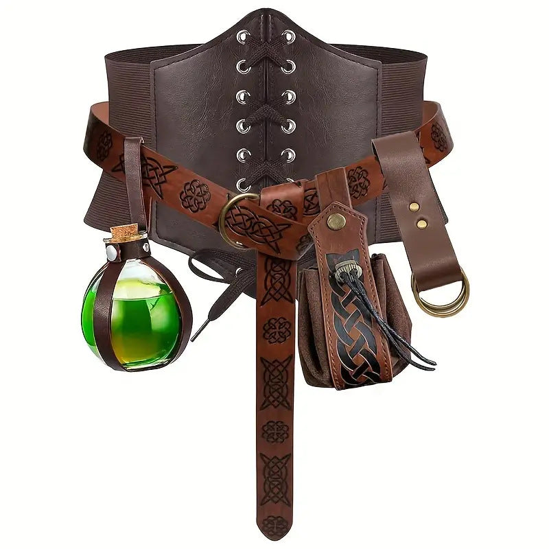 5-Piece Renaissance Corset Set with Belt and Pouch