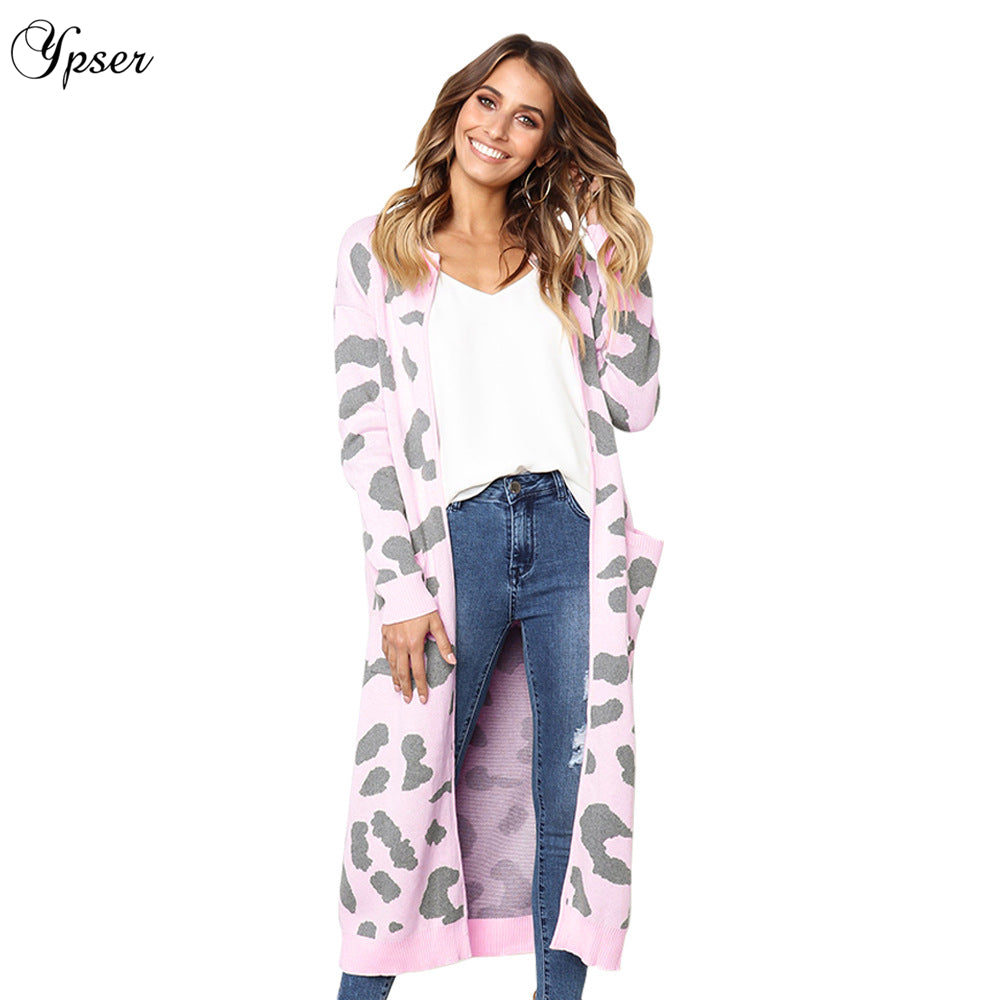 Leopard Print Long Cardigan for Women - Holiday Sweater
