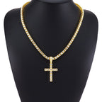 Hip Hop Rhinestone Cross Pendant Necklace