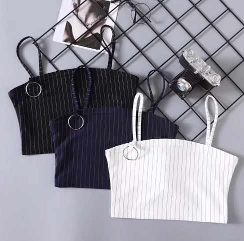 Pinstripe Crop Cami and High-Waist Pants Set